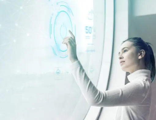 woman-touching-power-button-on-virtual-screen-smart-home-technol