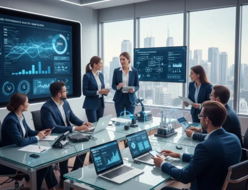 Gestão 4.0, mostrando a integração entre tecnologia, dados e pessoas para uma operação inteligente.