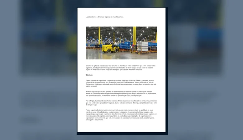 Capa do artigo do acervo técnico da IMAM sobre logística lean