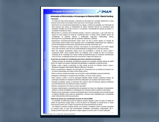 Capa do artigo do acervo técnico da IMAM sobre níveis de automação