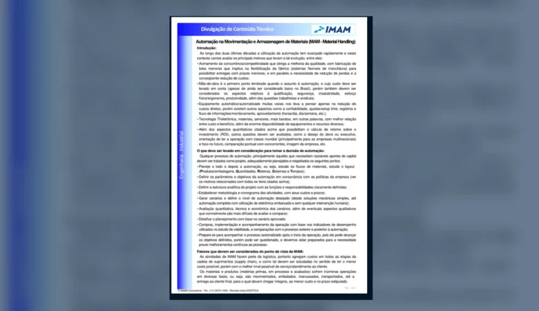 Capa do artigo do acervo técnico da IMAM sobre níveis de automação