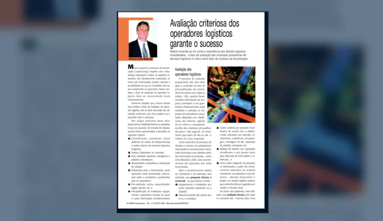 Capa do artigo do acervo técnico da IMAM sobre avaliação de operadores logísticos
