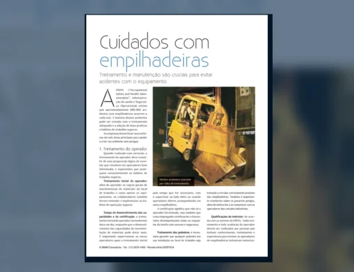 Capa do artigo do acervo técnico da IMAM sobre acidentes com empilhadeiras
