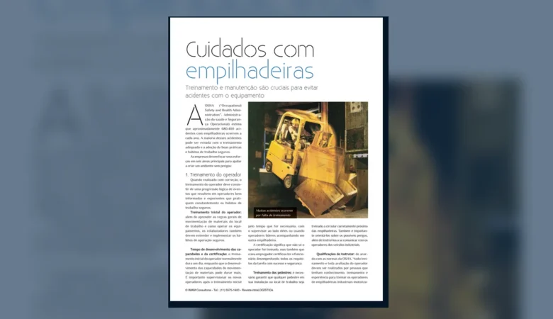 Capa do artigo do acervo técnico da IMAM sobre acidentes com empilhadeiras