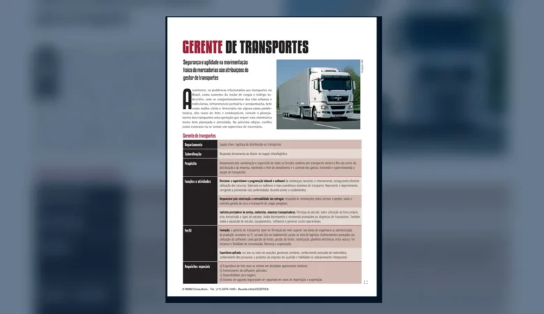 Capa do artigo do acervo técnico da IMAM sobre gerente de transportes
