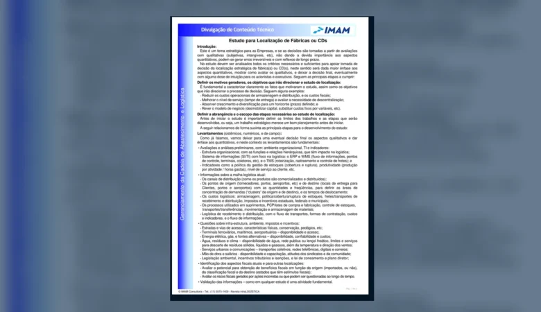 Capa do artigo do acervo técnico da IMAM sobre estudo de localização