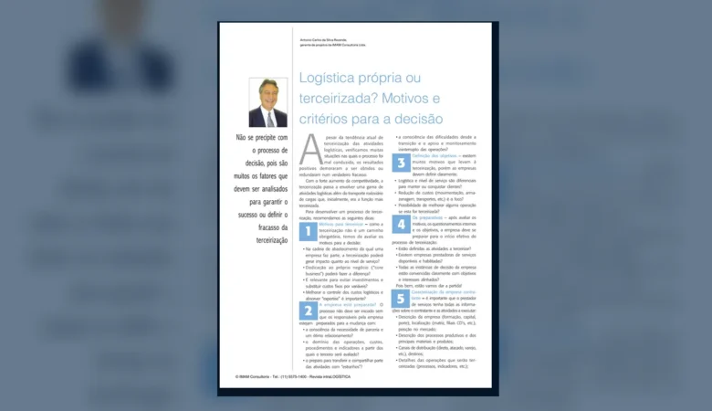 Capa do artigo do acervo técnico da IMAM sobre processo de terceirização logística
