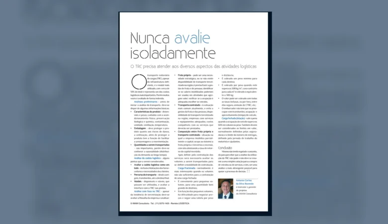 Capa do artigo do acervo técnico da IMAM sobre carga fracionada
