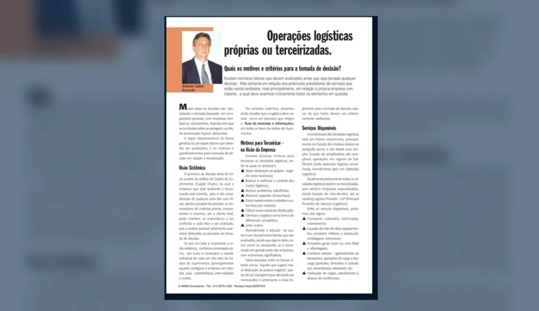 Capa do artigo do acervo técnico da IMAM sobre prestador de serviços logísticos