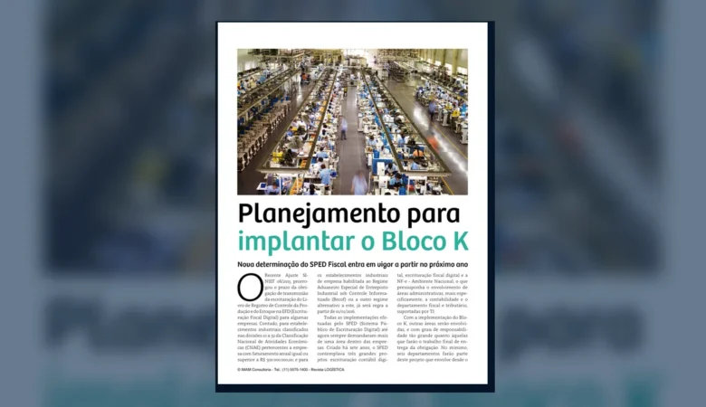 Capa do artigo do acervo técnico da IMAM sobre implantação do Bloco K