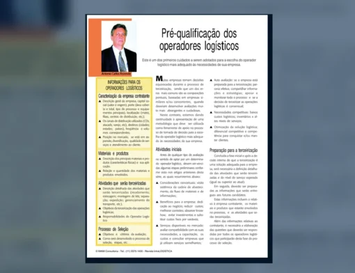Capa do artigo do acervo técnico da IMAM sobre pré-qualificação de operadores logísticos