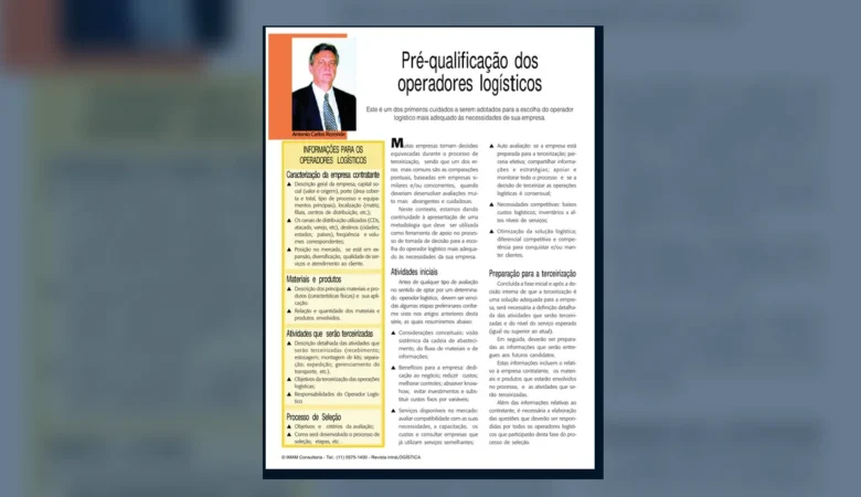 Capa do artigo do acervo técnico da IMAM sobre pré-qualificação de operadores logísticos