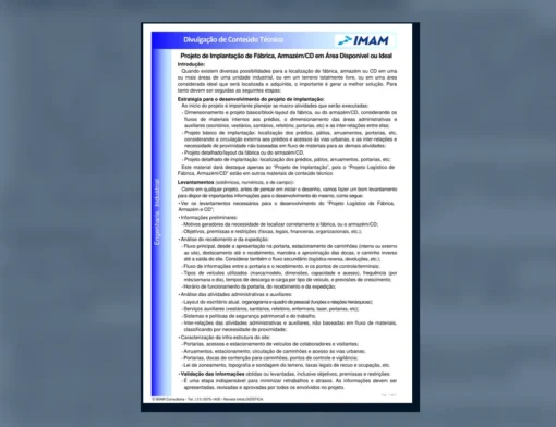 Capa do artigo do acervo técnico da IMAM sobre projeto de implantação