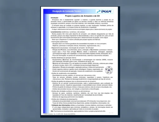 Capa do artigo do acervo técnico da IMAM sobre projeto logístico de armazém