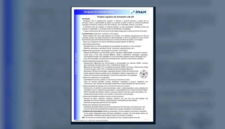 Capa do artigo do acervo técnico da IMAM sobre projeto logístico de armazém