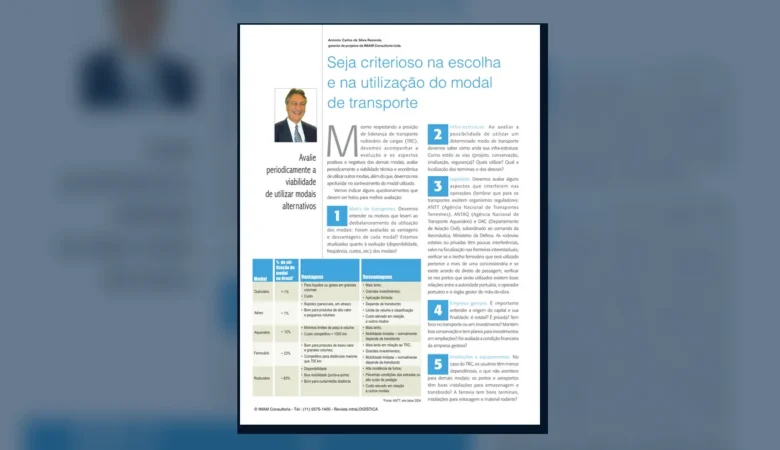 Capa do artigo do acervo técnico da IMAM sobre escolha do modal de transporte