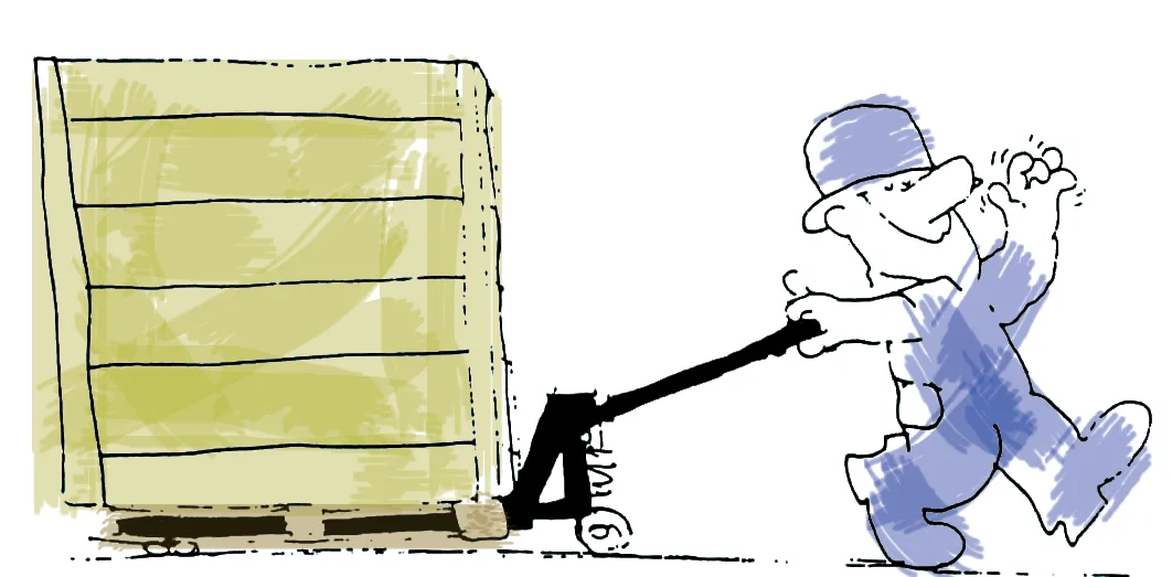 Ilustração do artigo sobre uso seguro do transpalete, do acervo técnico da IMAM (figura 1)