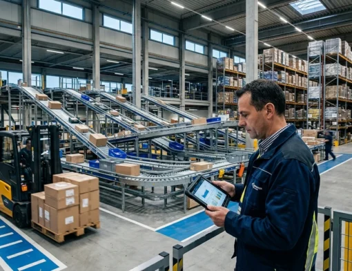 Centro de distribuição moderno com análise de indicadores e gráficos de intralogística